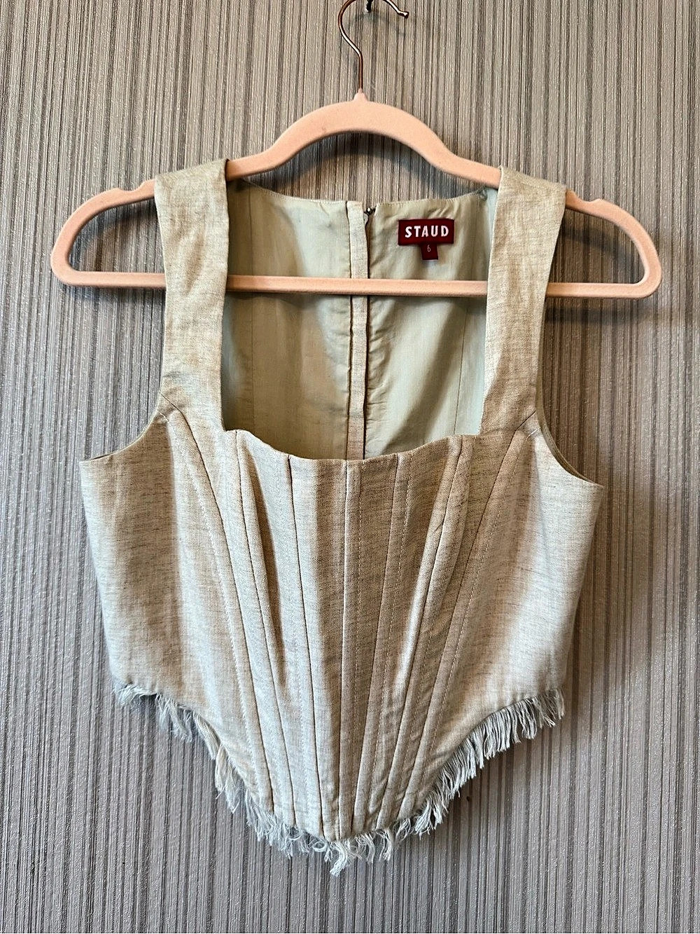 STAUD Vaga Linen Corset Top Beige Size 6